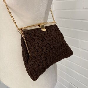 magid classic brown crossbody/satchel purse with gold chain strap and latch